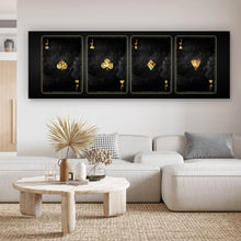 Lade das Bild in den Galerie-Viewer, Leinwandbild Spielkarten Schwarz Gold Panorama