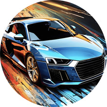 Lade das Bild in den Galerie-Viewer, Aluminiumbild gebürstet Blauer Sportwagen Digital Art Kreis