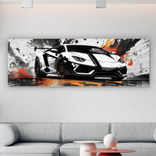 Lade das Bild in den Galerie-Viewer, Leinwandbild Sportwagen mit Farbspritzern Panorama