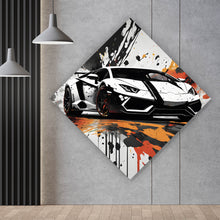 Lade das Bild in den Galerie-Viewer, Aluminiumbild Sportwagen mit Farbspritzern Raute