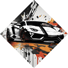 Lade das Bild in den Galerie-Viewer, Aluminiumbild Sportwagen mit Farbspritzern Raute