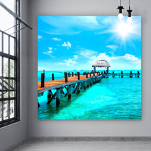Lade das Bild in den Galerie-Viewer, Aluminiumbild gebürstet Steg ins karibische Meer Quadrat