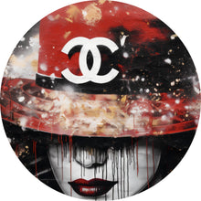 Lade das Bild in den Galerie-Viewer, Aluminiumbild gebürstet Stilvolle Frau mit Hut Abstrakt Kreis