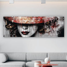 Lade das Bild in den Galerie-Viewer, Aluminiumbild gebürstet Stilvolle Frau mit Hut Abstrakt Panorama