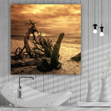 Lade das Bild in den Galerie-Viewer, Aluminiumbild Strand und Meer in Sepia Quadrat