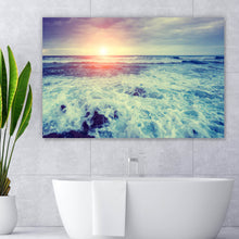 Lade das Bild in den Galerie-Viewer, Poster Stürmische Wellen bei Sonnenuntergang Querformat