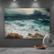 Lade das Bild in den Galerie-Viewer, Aluminiumbild gebürstet Stürmisches Meer Querformat