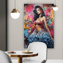 Lade das Bild in den Galerie-Viewer, Acrylglasbild Südländische Burlesque Tänzerin Digital Art Hochformat