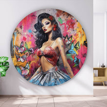 Lade das Bild in den Galerie-Viewer, Aluminiumbild Südländische Burlesque Tänzerin Digital Art Kreis