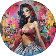 Lade das Bild in den Galerie-Viewer, Aluminiumbild Südländische Burlesque Tänzerin Digital Art Kreis