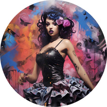 Lade das Bild in den Galerie-Viewer, Aluminiumbild gebürstet Südländische Burlesque Tänzerin No.1 Kreis