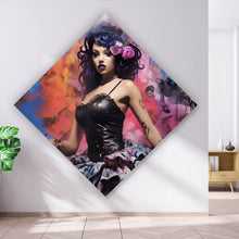 Lade das Bild in den Galerie-Viewer, Aluminiumbild gebürstet Südländische Burlesque Tänzerin No.1 Raute