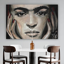 Lade das Bild in den Galerie-Viewer, Aluminiumbild Südländische Frida Zeichenstil Querformat