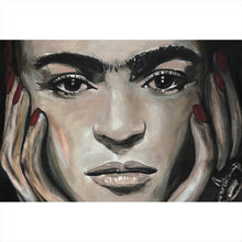 Lade das Bild in den Galerie-Viewer, Aluminiumbild gebürstet Südländische Frida Zeichenstil Querformat