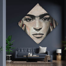 Lade das Bild in den Galerie-Viewer, Aluminiumbild gebürstet Südländische Frida Zeichenstil Raute