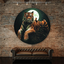 Lade das Bild in den Galerie-Viewer, Aluminiumbild Tiger bei Vollmond Kreis