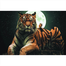 Lade das Bild in den Galerie-Viewer, Aluminiumbild Tiger bei Vollmond Querformat