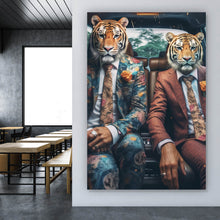 Lade das Bild in den Galerie-Viewer, Leinwandbild Tiger Duo im Anzug Digital Art Hochformat