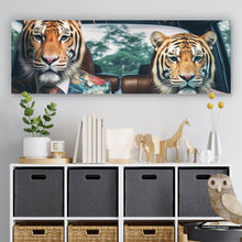 Lade das Bild in den Galerie-Viewer, Leinwandbild Tiger Duo im Anzug Digital Art Panorama