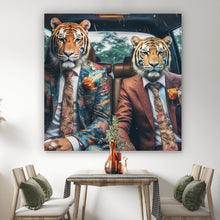 Lade das Bild in den Galerie-Viewer, Leinwandbild Tiger Duo im Anzug Digital Art Quadrat