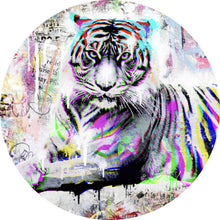 Lade das Bild in den Galerie-Viewer, Aluminiumbild gebürstet Tiger Neon Pop Art Kreis
