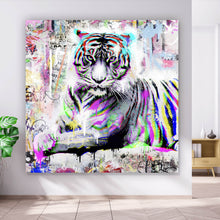 Lade das Bild in den Galerie-Viewer, Aluminiumbild Tiger Neon Pop Art Quadrat