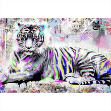Lade das Bild in den Galerie-Viewer, Aluminiumbild gebürstet Tiger Neon Pop Art Querformat