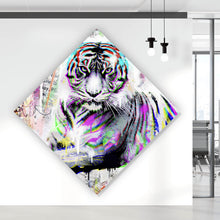 Lade das Bild in den Galerie-Viewer, Spannrahmenbild Tiger Neon Pop Art Raute
