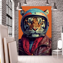 Lade das Bild in den Galerie-Viewer, Leinwandbild Tiger Portrait Biker Hochformat