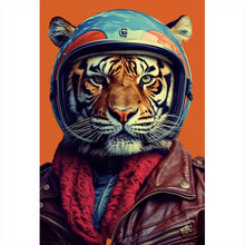 Lade das Bild in den Galerie-Viewer, Leinwandbild Tiger Portrait Biker Hochformat