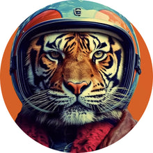 Lade das Bild in den Galerie-Viewer, Aluminiumbild gebürstet Tiger Portrait Biker Kreis
