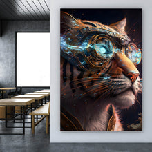 Lade das Bild in den Galerie-Viewer, Aluminiumbild Tigerkopf mit Brille Galaxy Hochformat