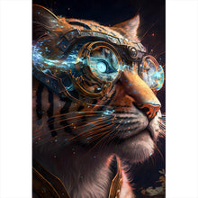 Lade das Bild in den Galerie-Viewer, Leinwandbild Tigerkopf mit Brille Galaxy Hochformat