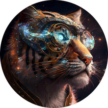 Lade das Bild in den Galerie-Viewer, Aluminiumbild Tigerkopf mit Brille Galaxy Kreis