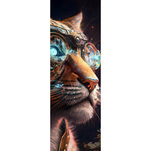 Lade das Bild in den Galerie-Viewer, Aluminiumbild gebürstet Tigerkopf mit Brille Galaxy Panorama Hoch