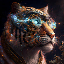 Lade das Bild in den Galerie-Viewer, Poster Tigerkopf mit Brille Galaxy Quadrat