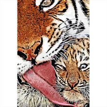 Lade das Bild in den Galerie-Viewer, Aluminiumbild gebürstet Tigerliebe Mutter mit Kind Hochformat
