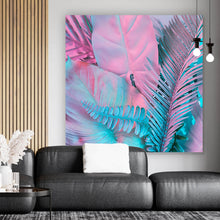 Lade das Bild in den Galerie-Viewer, Acrylglasbild Tropische Neon Blätter Quadrat