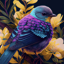 Lade das Bild in den Galerie-Viewer, Aluminiumbild gebürstet Tropischer Vogel mit Blumen Modern Art No. 1 Quadrat