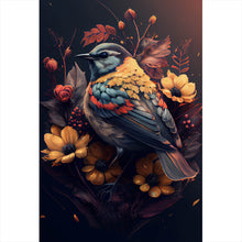 Lade das Bild in den Galerie-Viewer, Spannrahmenbild Tropischer Vogel mit Blumen Modern Art No. 2 Hochformat