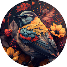 Lade das Bild in den Galerie-Viewer, Aluminiumbild Tropischer Vogel mit Blumen Modern Art No. 2 Kreis