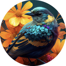Lade das Bild in den Galerie-Viewer, Aluminiumbild Tropischer Vogel mit Blumen Modern Art No. 3 Kreis