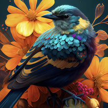 Lade das Bild in den Galerie-Viewer, Aluminiumbild Tropischer Vogel mit Blumen Modern Art No. 3 Quadrat