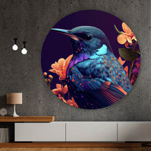 Lade das Bild in den Galerie-Viewer, Aluminiumbild gebürstet Tropischer Vogel mit Blumen Modern Art No. 4 Kreis