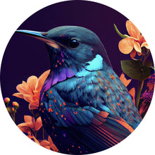 Lade das Bild in den Galerie-Viewer, Aluminiumbild gebürstet Tropischer Vogel mit Blumen Modern Art No. 4 Kreis