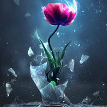 Lade das Bild in den Galerie-Viewer, Aluminiumbild gebürstet Tulpe in zerbrochener Glühbirne Quadrat