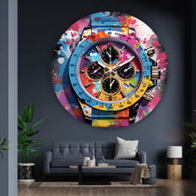 Lade das Bild in den Galerie-Viewer, Aluminiumbild gebürstet Uhr Chronograph Pop Art Kreis