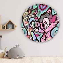 Lade das Bild in den Galerie-Viewer, Aluminiumbild gebürstet Verliebte Rehfiguren Pop Art Kreis