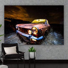 Lade das Bild in den Galerie-Viewer, Aluminiumbild gebürstet Verrosteter Oldtimer Querformat
