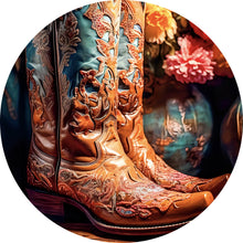 Lade das Bild in den Galerie-Viewer, Aluminiumbild gebürstet Verzierte Cowboy Boots Kreis